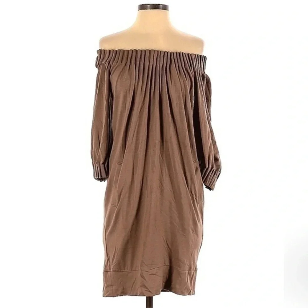 Vintage BCBGMAXAZRIA Y2K Brown Bohemian Hippie Off Shoulders Midi Dress Size XS